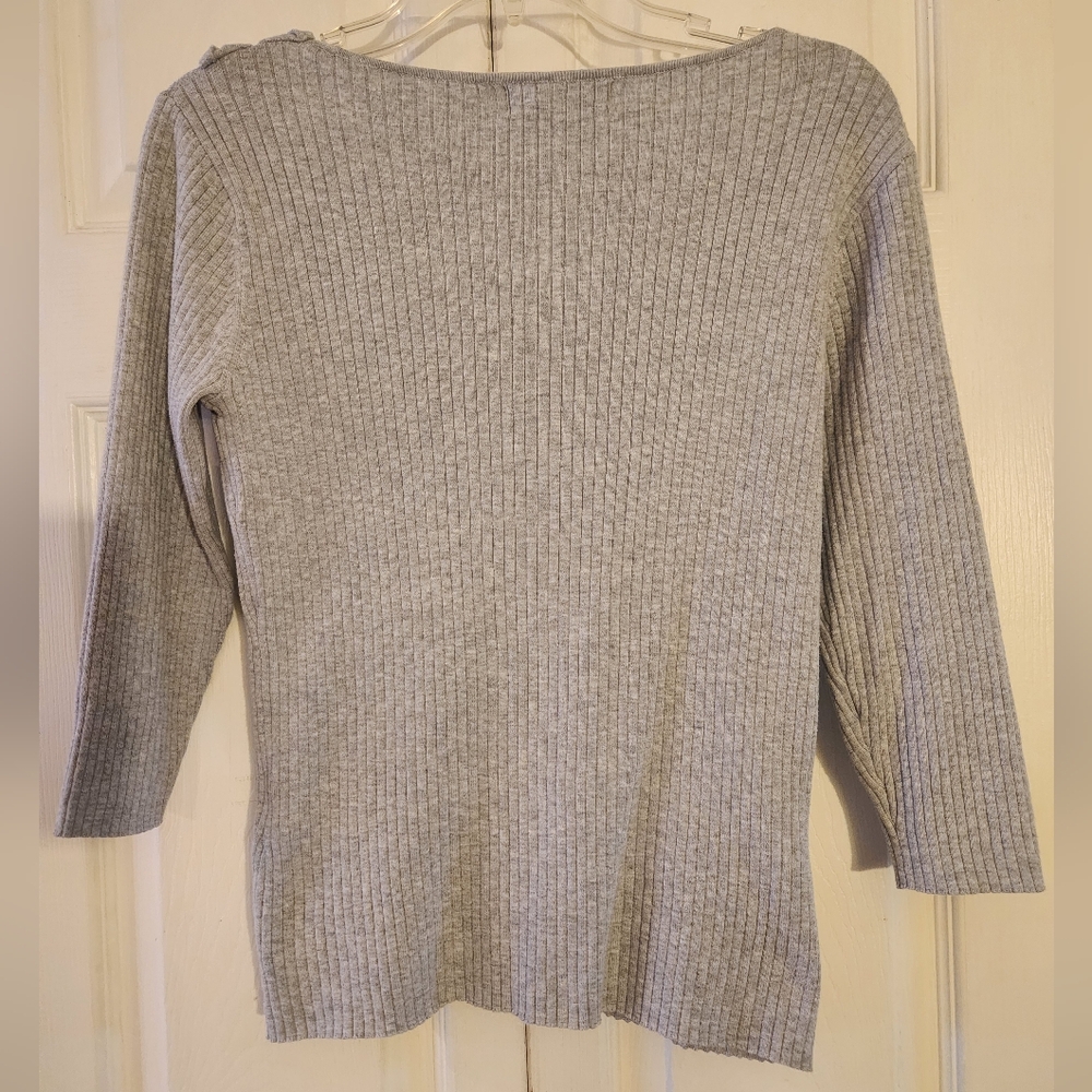 August Silk Top Sweater Ribbed Cotton Scoop Ruffle - Picture 2 of 5